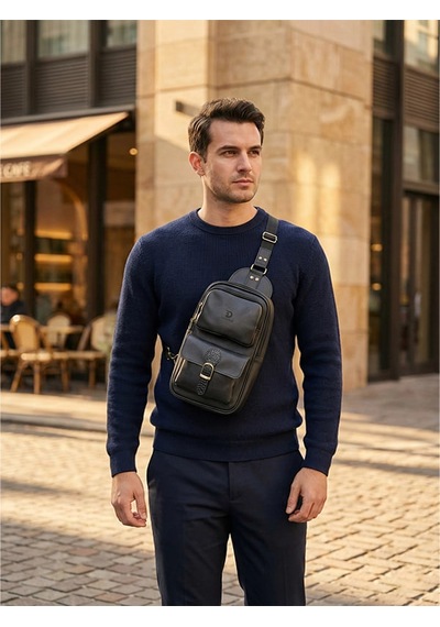 Yedideri Hakiki Deri Sling Bag Şık Ve Minimal Günlük Omuz Çantası Siyah