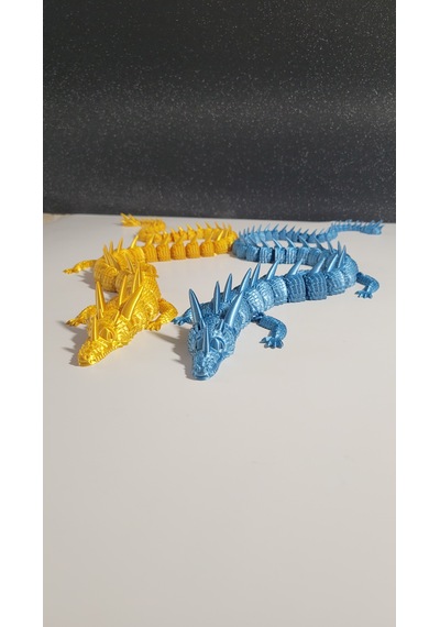55 Cm 3d Baskı Ejderha Figürü İkili Set Altın & Mavi Hareketli Eklemli Dragon Büyük Boy Dekoratif Masaüstü Süs Koleksiyonluk Hediyelik