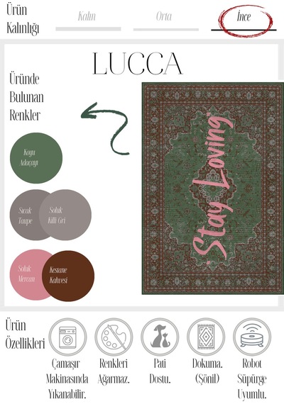 Lucca 401 Yeşil Bordo Vintage Halı Eskitme Modern Yazılı Halı Ince Kilim Halı Ev Oda Salon Halısı Renkli B
