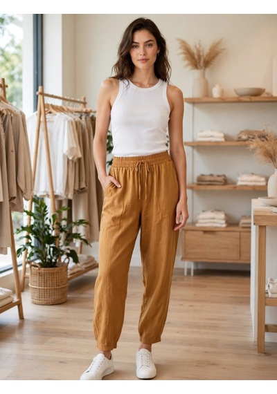 Kadın Taba Keten Jogger Pantolon