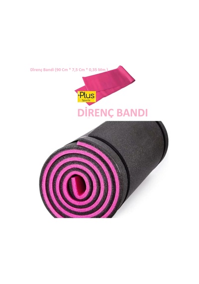 Pilates Yoga Matı 10 Mm Ve Mavi Direnç Bandı 90 Cm 7,5 Cm 0,35 Mm Pembe Pembe