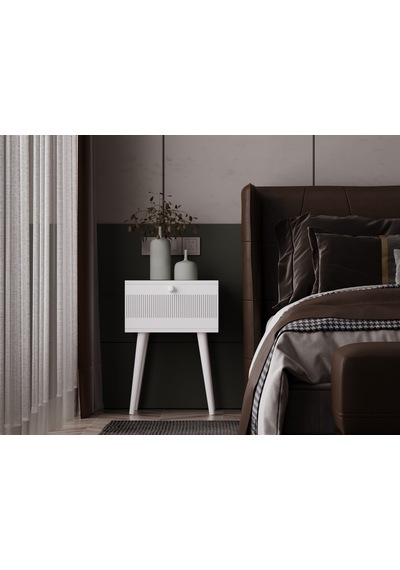 Melura Komodin %100 Mdf Lake Boyalı Ahşap Ayak Beyaz
