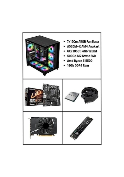 Ramtech Ecogaming V40 R5 5500 GTX1050Tİ 16 GB 500 GB SSD FreeDos Masaüstü Oyuncu Bilgisayarı