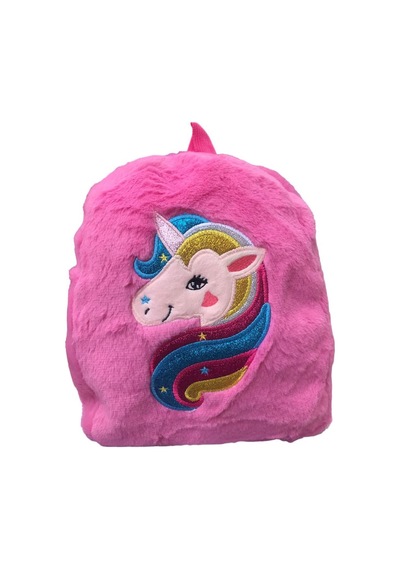 Unicorn Desenli Peluş Sırt Çantası Pembe Çok Renkli
