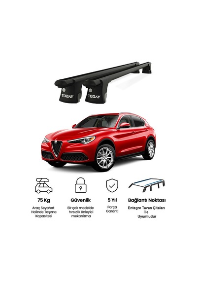 Trio-ıı Alfa Romeo Stelvio 2017 Ve Sonrası Uyumlu Siyah Kilitli Ara Atkı 120cm Port Bagaj Tavan Barı