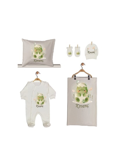 Pia Baby Gl 1924-02 İsme Özel Beşli Tulum Set Krem