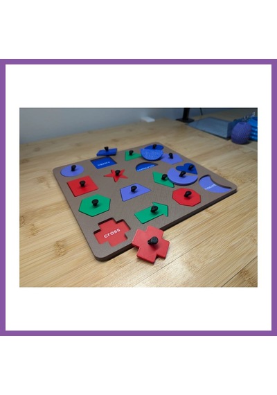 Bezos 3d Baskı İngilizce Etiketli Şekil Tanıma Puzzle Tahtası - 16 Geometrik Şekil, Bilişsel Gelişim Ve Kelime Öğrenme Seti Bzoshb