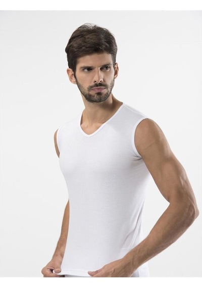 Türen 158 Spor V Yaka Erkek Atlet İkili Paket-beyaz Beyaz