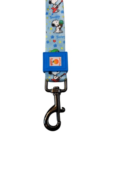 Snoopy Desenli Otomatik Kilitli Köpek Gezdirme Tasması 120 Cm Paslanmaz Çelik Klipsli Pet Tasma Açık Mavi