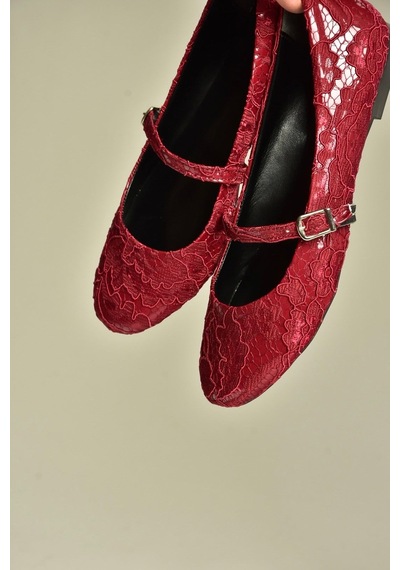 Fox Shoes Z726232704 Bordo Kumaş Bantlı Kadın Babet