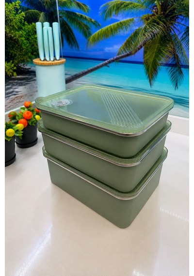 Paslanmaz Çelik Vakumlu 3 Lü Set Saklama Kabı,fırın Ve Kek Kabı 1900 Ml -3000 Ml-4000 Ml Tarih Ayarlı Yeşil - 896114046 Yeşil