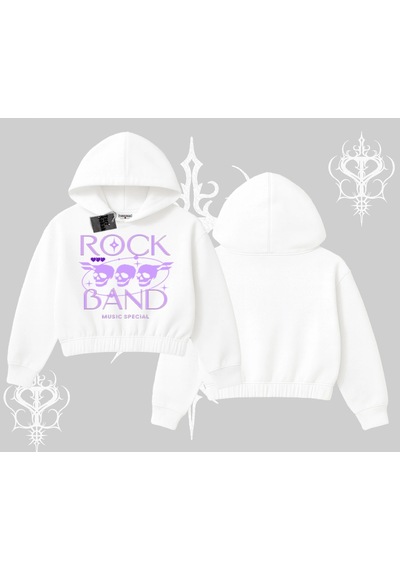 Startmore Kapşonlu Crop Sweatshirt Rock Band Street Noise Culture Beyaz