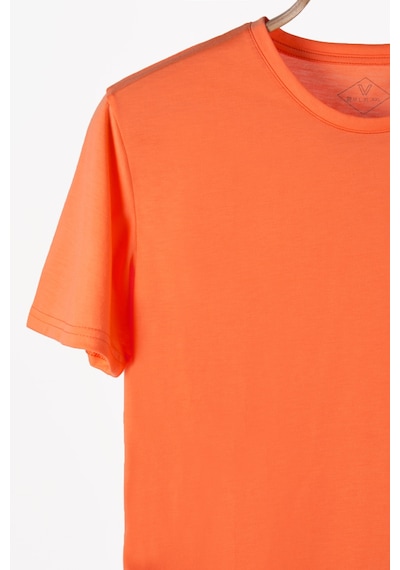 Kadın Neon Turuncu Basic Bisiklet Yaka Oversize Pamuklu T-shirt Neon Turuncu