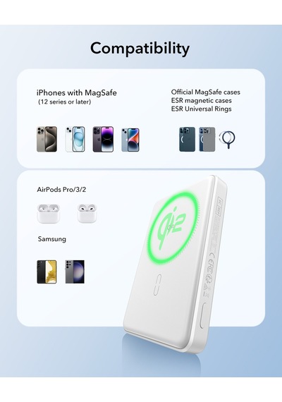 Halolock Qi2 10.000 Mah Magsafe Digital Powerbank Beyaz Siyah