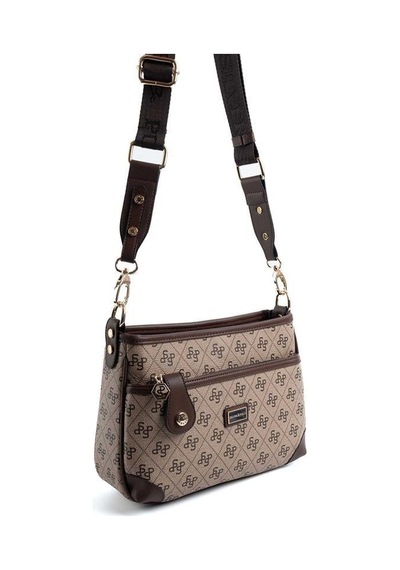 Silver Polo Sp1160 Kadın Çapraz Çanta Monogram Koyubej-kahve