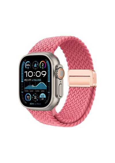 Watch Ultra 49mm Nrtk Krd-134 Örgü Tasarımlı Hasır Kordon Strap Kayış - Pembe