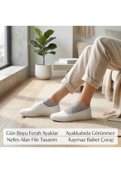 Kadın Fileli Babet Çorap 5'li Set - Nefes Alan, Görünmez, Esnek Ve İnce Yazlık Çorap Diğer