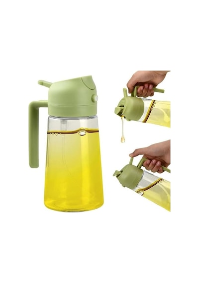 Cam Yağdanlık Çift Fonksiyonlu 500ml Kulplu Zeytinyağı Sıvıyağ Şişesi Airfryer Sprey Yağlık Yeşil Diğer