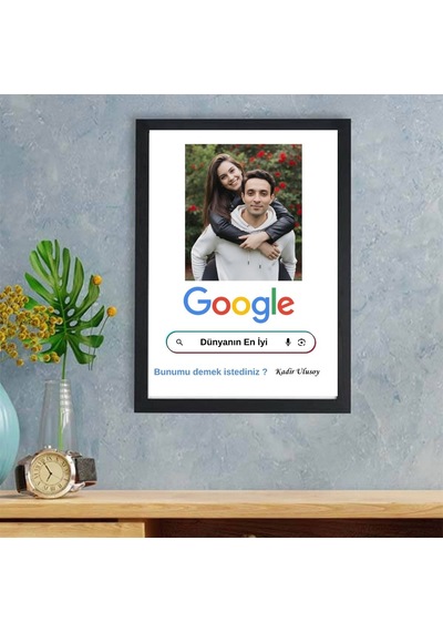 Sevgiliye Özel Google Arama Çubuğu Tasarımlı Çerçeve İsimli Ve Fotoğraflı Yaratıcı Hediye