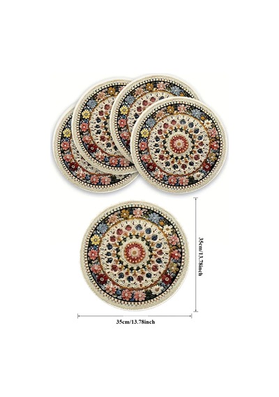 Valerine Life 6 Lı Yuvarlak Amerikan Servis Altlığı 35x35cm Restoran Ev İçin Yıkanabilir Kaymaz Çiçe Renkli