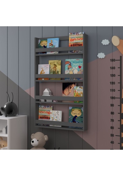 Asra Trend Çocuk Odası Duvar Rafı Kitaplık ÇR-01 %100 MDF Montessori Tipi Raf Antrasit