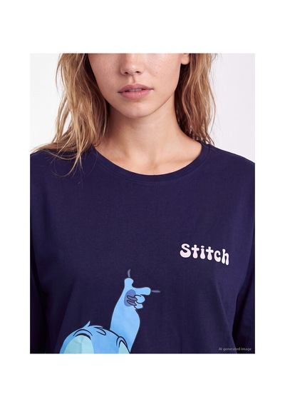 Lcw Young Lacivert Stitch Baskılı Kadın Pijama Takım