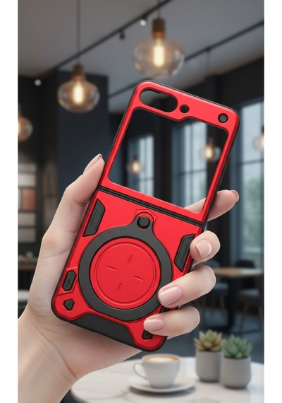 Galaxy Z Flip 6 İçin Uyumlu Kızaklı Kamera Korumalı Standlı Full Armor Tank Korumalı Kılıf
