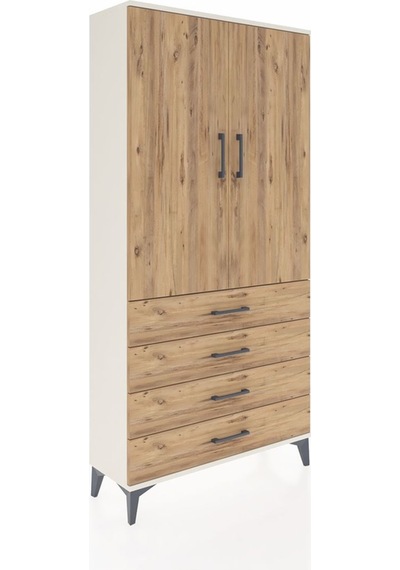 Arges Dolap Tek Raflı 4 Çekmeceli Tek Askılı 88x30x182 Aytaşı... Aytaşı