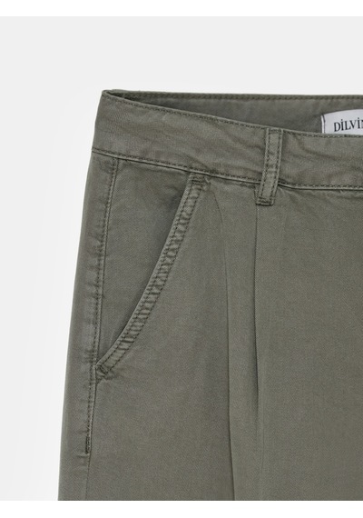 Dilvin 72319 Pileli Dökümlü Kumaş Pantolon-haki