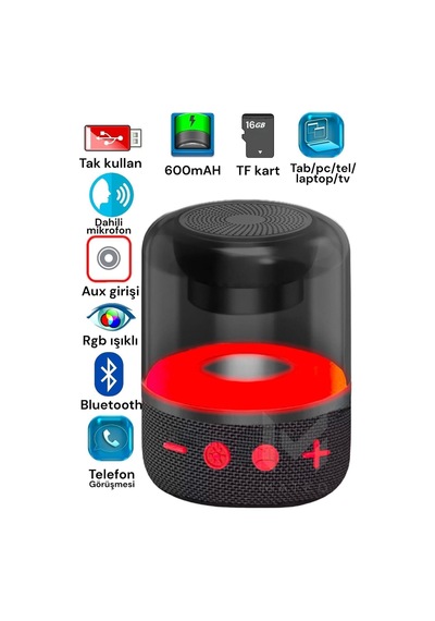 Işıklı Bluetooth Hoparlör Ses Bombası Yüksek Ses Yeni Nesil 2023 Version Gri