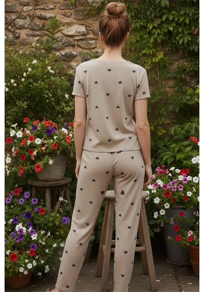 Siyah İnci Lastikli Fitilli Kaşkorse Örme Pijama Takım 26120601 Yeşil