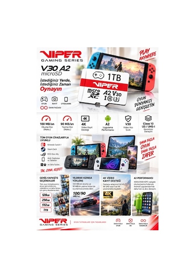 Patriot Viper Gaming Series 1tb Microsdxc V30 A2 U3 Uhs-ı Class 10 Hafıza Kartı Pv1tbgm32mcx