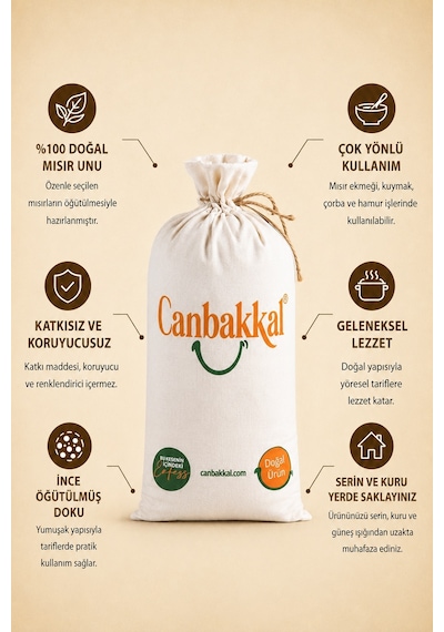 Canbakkal Mısır Unu 5 KG Katkısız Doğallıkla Geleneksel Mısır Ekmeği ve Kuymak Lezzeti