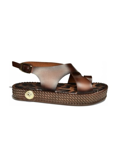 Fox Shoes Y390160503 Kahverengi Hakiki Deri Kalın Tabanlı Kadın Sandalet Kahverengi