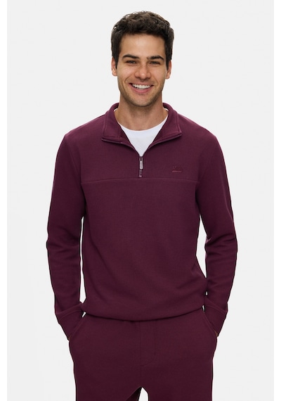 UCLA Zeon Bordo Yarım Fermuarlı Nakışlı Standard Fit Erkek Pike Sweatshirt