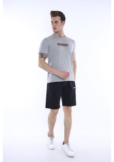 Erkek Spor G2 Melanj Bisiklet Yaka Slim Fit Alt-Üst Şort Takım-38 Açık Gri Melanj