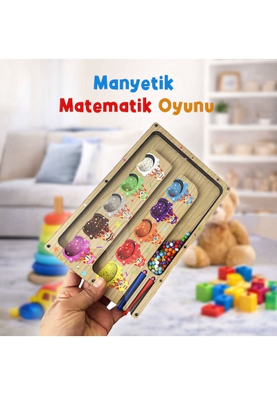Tineke Manyetik Eğitici Renkli Sayma Eşleştirme Labirenti Eğitim Oyuncağı Ahşap Montessori Oyunu Dondurma