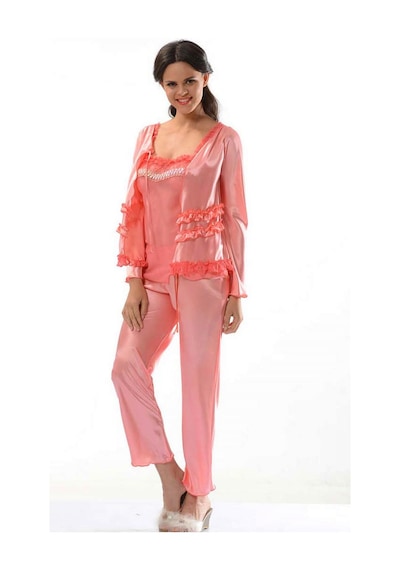 Sistina Nar - 406 - Çiçeği Saten Pijama Takımı - 1413 - - Edntrend - Beden S/m NAR ÇİÇEĞİ