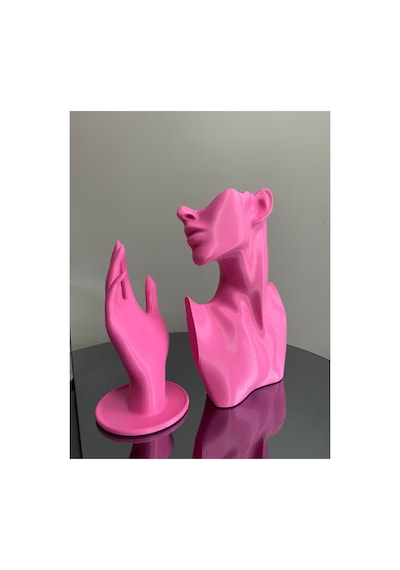 Pembe Renk Dekoratif Takı Mankeni Ve El 2'li Set Takı Teşhir Standı 23 Ve 18 Cm Takı Organizeri Küpe