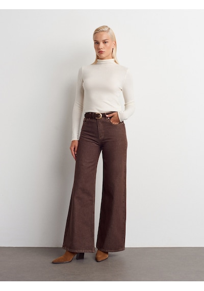Dilvin 72033 Geniş Kalıp Renkli Denim Pantolon-kahve Kahve
