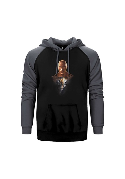 Black Adam Character Gri Renk Reglan Kol Sweatshirt / Hoodie
