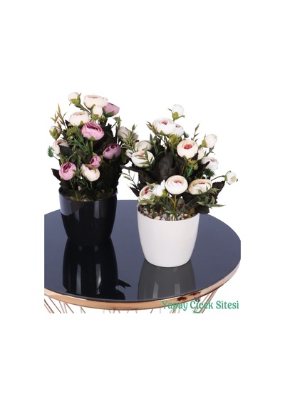 Yapay Çiçek Sitesi Plastik Saksıda Yapay Tomurcuklu Ranunkulus Tanzimi 2'li Set 30 Cm Pembe Krem - Ekru