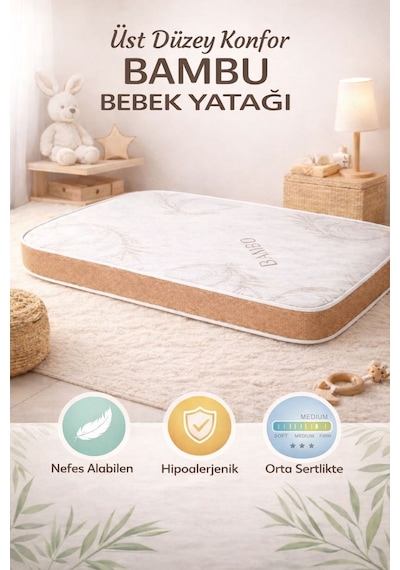 Royalyat Bamboo Bebek Yatak Bambo Bebek Yatak Ortopedik Çocuk Yatağı Anne Yanı Beşik Yatağı , 50x100