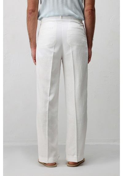 Antioch Keten Karışımlı Erkek Baggy Pantolon Beyaz