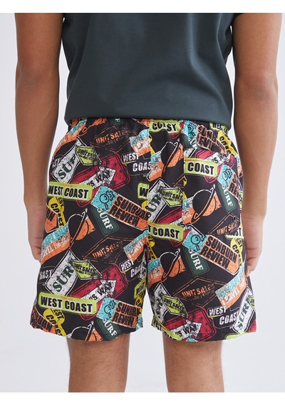 Lcw Swımwear Siyah Kısa Boy Desenli Erkek Deniz Şortu