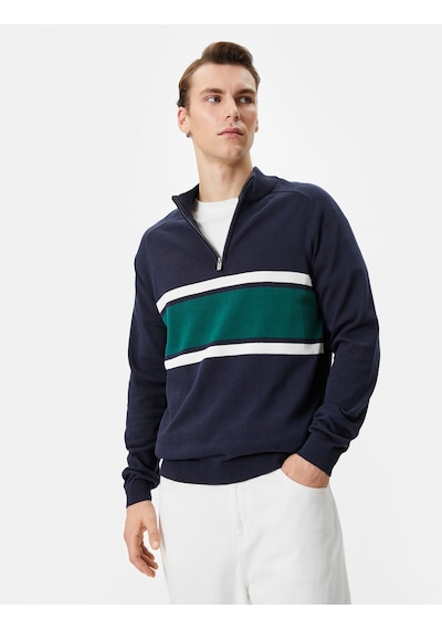 Koton Yarım Fermuarlı Kazak Slim Fit Dik Yaka Renk Bloklu Pamuklu Lacivert 4wam70107ht Lacivert Koton Yarım Fermuarlı Kazak Slim Fit Dik Yaka Renk Bloklu Pamuklu Lacivert 4wam70107ht Lacivert