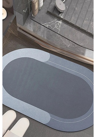 Sihirli Su Emici Banyo Paspası Kaymaz Tabanlı Abdest Paspası 3,5 Mm 57x38 Gri
