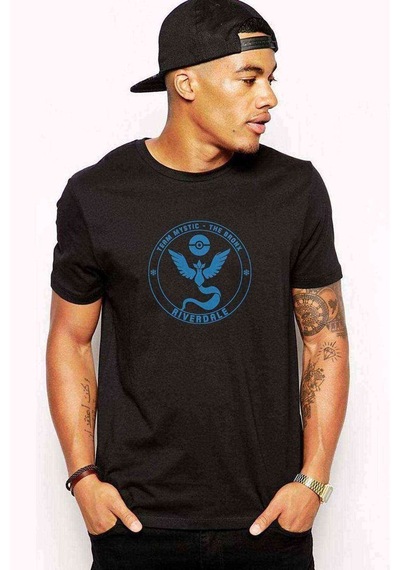 Riverdale Team Mystic Pokemon Go Baskılı Siyah Erkek Tshirt