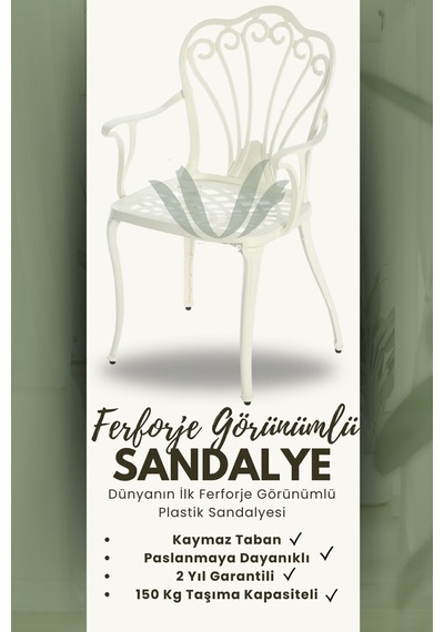 Ceritti Ferforje Görünümlü Plastik 2 Kişilik Masa Takımı-1002 Beyaz
