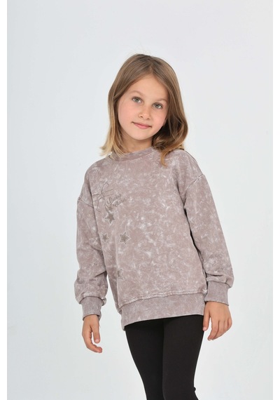 Kız Çocuk Relax Fit Bisiklet Yaka Düşük Omuz Baskılı Yırtmaçlı Sweatshirt - 2 İplik Koyu Kahverengi Kız Çocuk Relax Fit Bisiklet Yaka Düşük Omuz Baskılı Yırtmaçlı Sweatshirt - 2 İplik Koyu Kahverengi